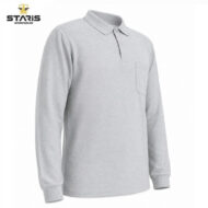Light gray long-sleeve polo shirt with a chest pocket on a white background; Staris Workwear logo in the top-left corner.