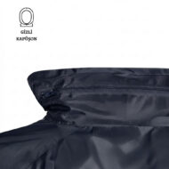 Close-up of a dark jacket collar with a concealed hood zipper, logo reading 'GİZLİ KAPUŞON' in the top left corner.
