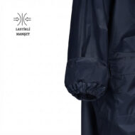 Navy windbreaker sleeve with an elastic cuff; white background with the logo and the Turkish text 'LASTİKLİ MANŞET' on the left side.