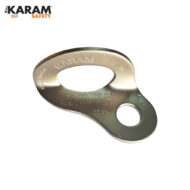 KARAM Safety metal lifting plate with a large central hole and a smaller side hole for rigging anchors.