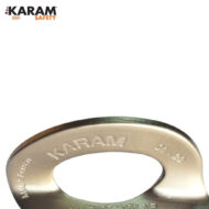 KARAM Safety logo in the top-left corner; close-up of a metallic lifting ring engraved with KARAM.