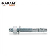 Galvanized metal bolt with hex nut and washer on a white background