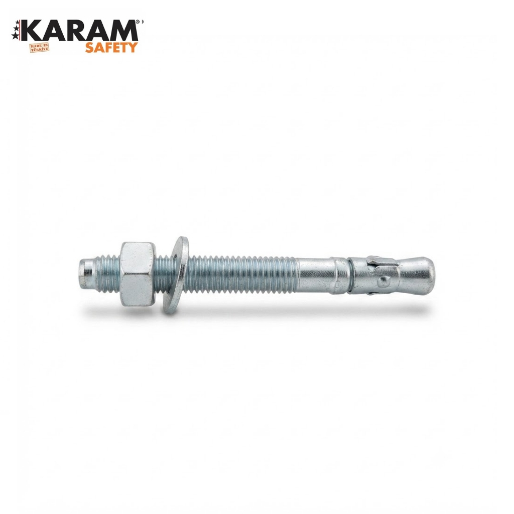 Galvanized metal bolt with hex nut and washer on a white background