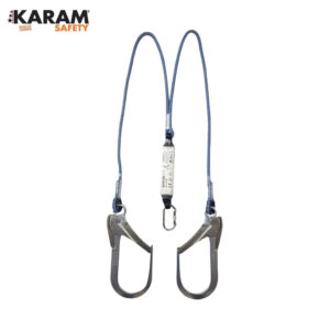 KARAM Safety twin lanyard with two locking carabiners and a central shock absorber for fall protection (blue rope)