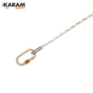 Climbing rope lanyard with a gold carabiner attached at the end