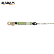 KARAM Safety branded green safety lanyard with metal hook on a white background