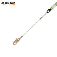 KARAM Safety lanyard with metal hook for fall protection, diagonally across a white background