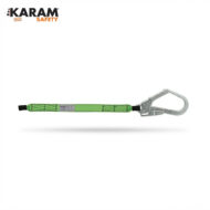 Green safety lanyard with a large metal carabiner for harness attachment (KARAM Safety)