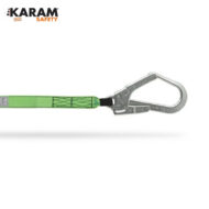 KARAM Safety logo with a bright green safety lanyard and silver carabiner extending to the right.