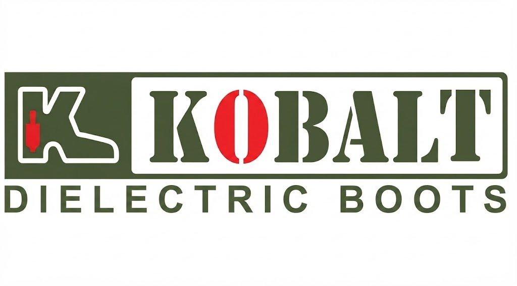 KOBAIT Dielectric Boots logo featuring bold white letters on green, with a red O and a left-side boot icon within a rectangular frame.