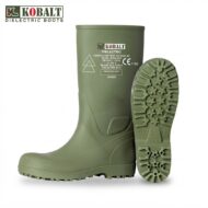 Green Kobalt dielectric boot with a chunky tread sole, shown from the side and outsole visible