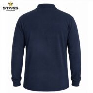 Back view of a navy long-sleeve polo shirt with ribbed cuffs; STARS Workwear logo in the top-left corner.