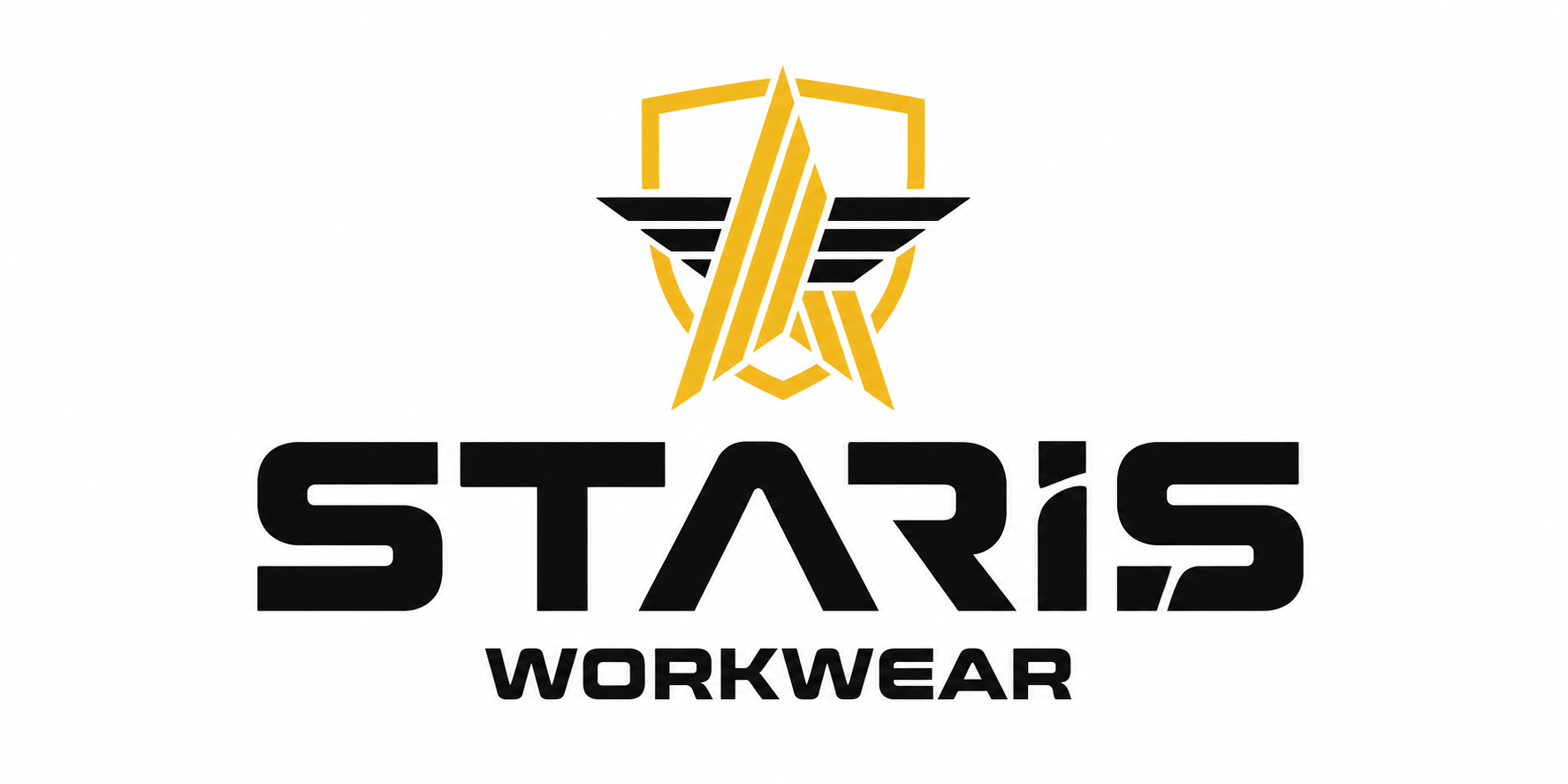 STARS WORKWEAR logo: gold shielded star emblem above bold black 'STARS' with 'WORKWEAR' underneath