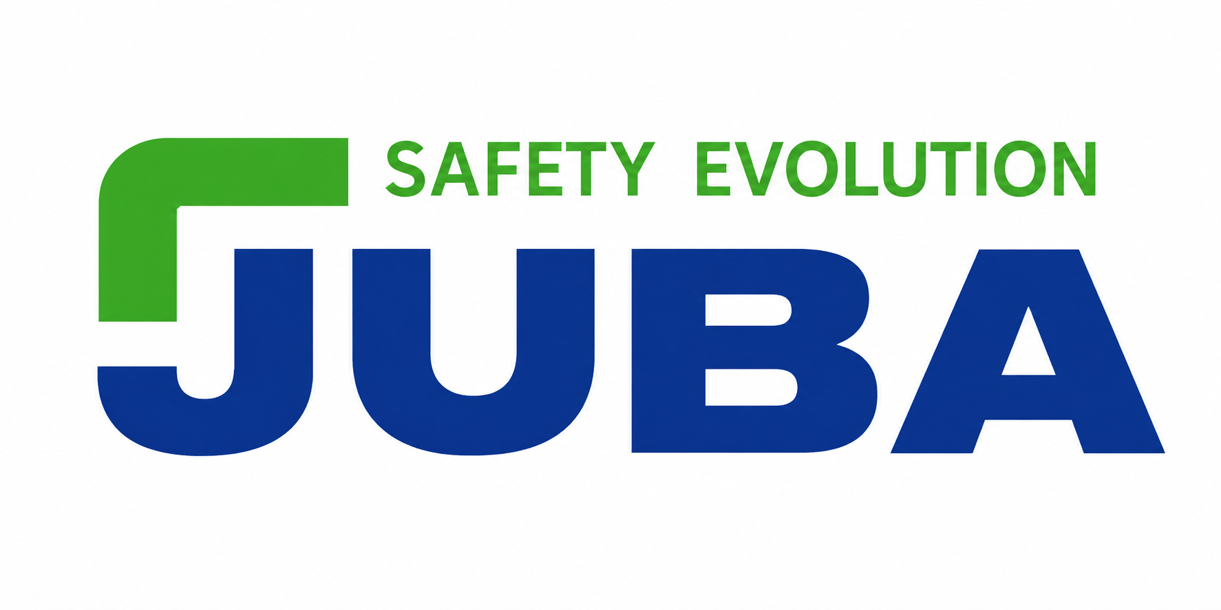 Logo for JUBA with bold blue 'JUBA' text and a green curved shape, plus the words 'SAFETY EVOLUTION' above.