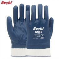 Blue Beybi KN65 disposable work gloves, size 10/XL, with white knit cuffs visible at bottom.