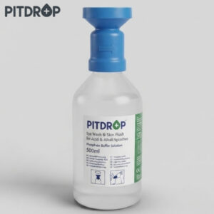 PITDROP eye wash bottle with blue push-top cap, 500 ml, for eye and skin flush from chemical splashes