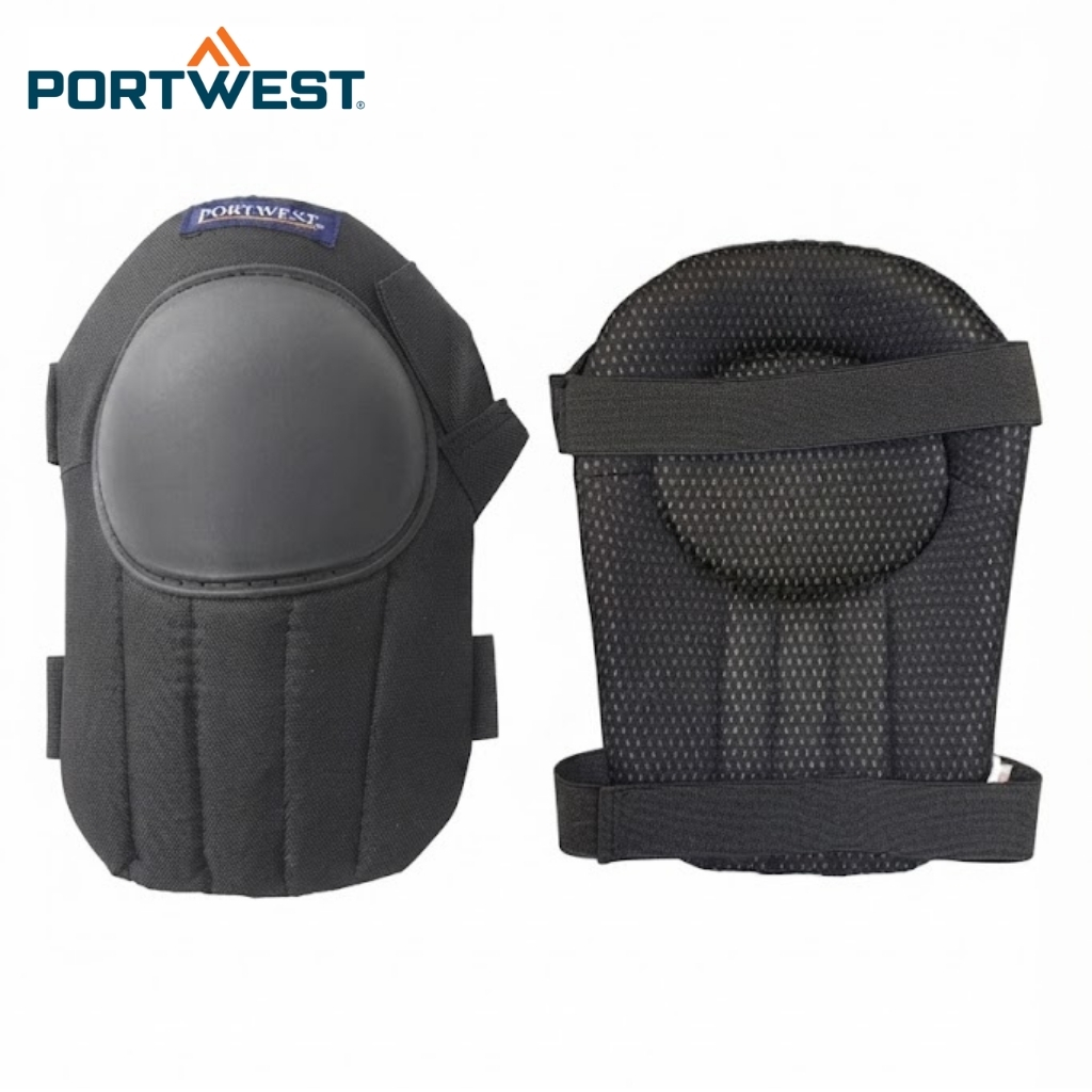 Portwest knee pads with hard plastic caps and padded straps, for knee protection during work.