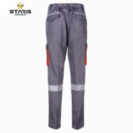Grey Staris work pants with cargo pockets, orange side zippers, and reflective knee bands on the legs.