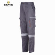 Grey cargo work pants with reflective bands and multiple pockets, Staris Workwear