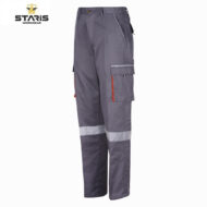 Grey cargo work pants with reflective leg bands and multiple pockets by Staris Workwear