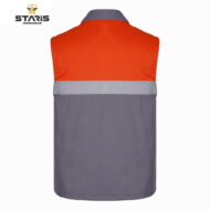 Back view of an orange and gray high-visibility safety vest with a reflective stripe across the midsection and a gray collar area (Stars Workwear logo in corner).