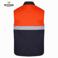 High-visibility safety vest with orange top, gray reflective stripe, and navy bottom (back view) from Stars Workwear logo
