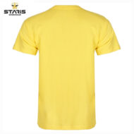 Back view of a solid yellow short-sleeve T-shirt with the Staris Workwear logo in the top-left corner.