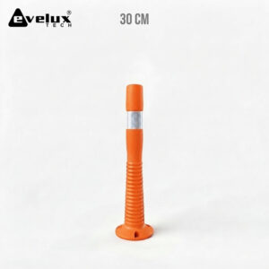 Orange ribbed plastic stake with a metal collar near the top and a circular base, standing upright on a white background (product photo)