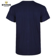 Navy blue short-sleeve T-shirt shown from the back with Staris Workwear logo in the top-left corner