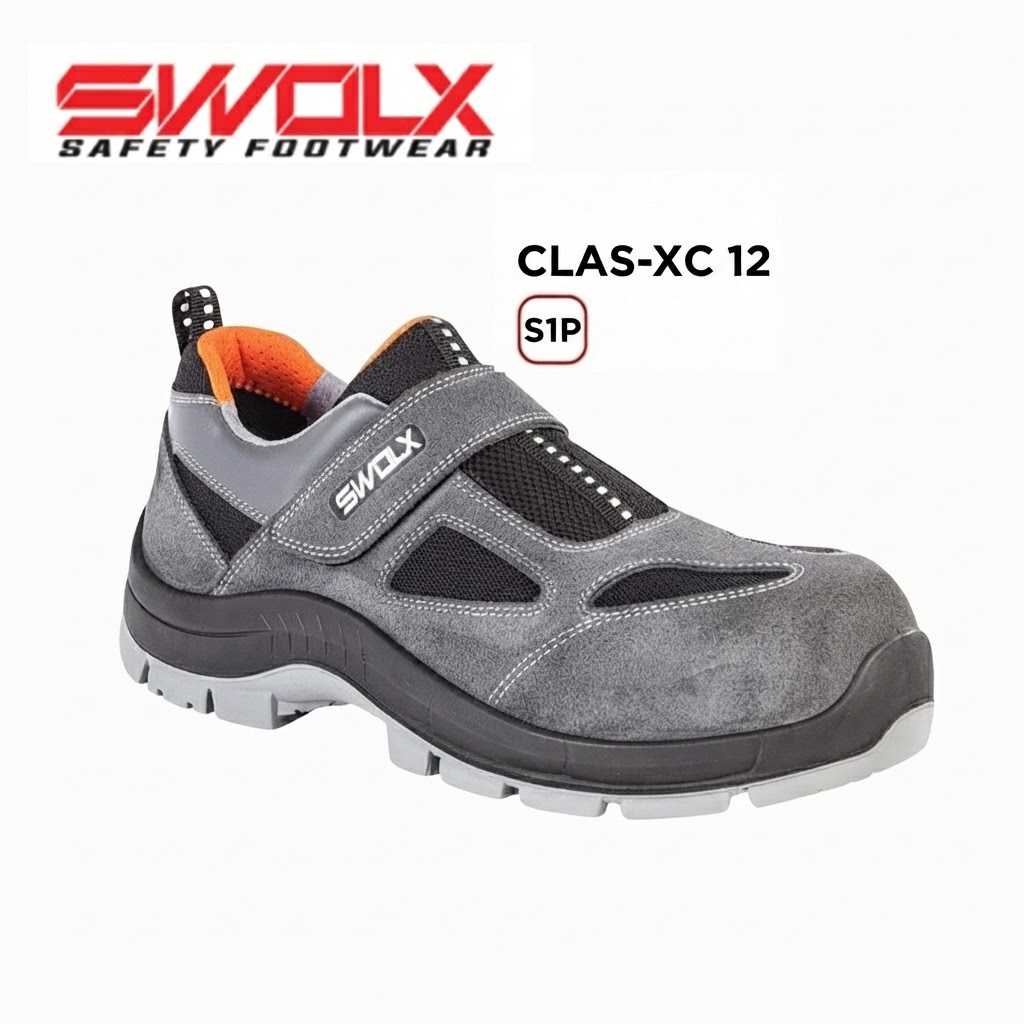 SWOX safety shoe in gray with orange lining, model Clas-XC 12 (S1P rating).