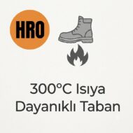 HRO orange circle logo with a gray boot above a flame and Turkish text: 300°C Isıya Dayanıklı Taban (heat‑resistant sole up to 300°C).