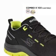 Black athletic shoe with neon yellow lining and lime accents; side logo, thick gray sole for grip — product image of a sporty work sneaker.