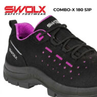 SWOX Combo-X 180 SIP safety shoe in black with purple lining and laces, rugged sole visible.