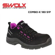 SWOLX safety shoe, black with pink lining, model Combo-X 180 S1P shown from side view