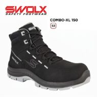 SWOLX safety boot in black with lace-up front, high ankle, and rugged gray sole; model Combo-XL 150 (S3).