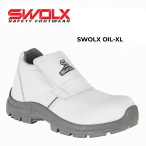 White SWOLX safety boot with gray sole and logo, labeled SWOLX OIL-XL on a white background
