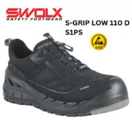Black SWOLX S-GRIP Low safety shoe (S1P) with rugged sole and reinforced toe; ESD certified.