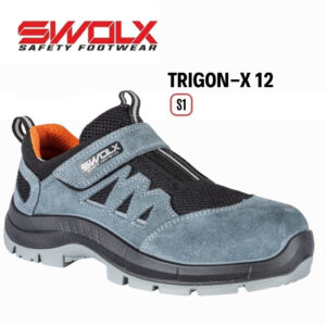 SWOLX Safety Footwear Trigon-X 12: blue-gray rugged safety shoe with orange lining