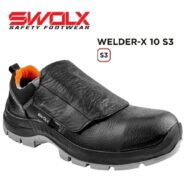 SWOLX Welder-X 10 S3 black safety shoe with orange interior and rugged gray outsole.