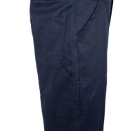 Navy cargo shorts with a large side pocket and reinforced stitching on the leg edge.