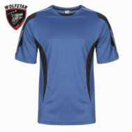 Blue athletic jersey with black side panels and the Wolfstar logo in the upper-left corner.