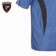 Blue athletic jersey with a black vertical stripe near the side and the Wolfstar logo in the top-left corner of the image.