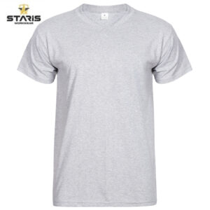 Gray short-sleeve crew-neck T-shirt on a white background, with a Staris Workwear logo in the top-left corner.