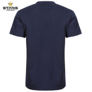 Back view of a plain navy short-sleeve T-shirt with no design on the back, shown against a white background.