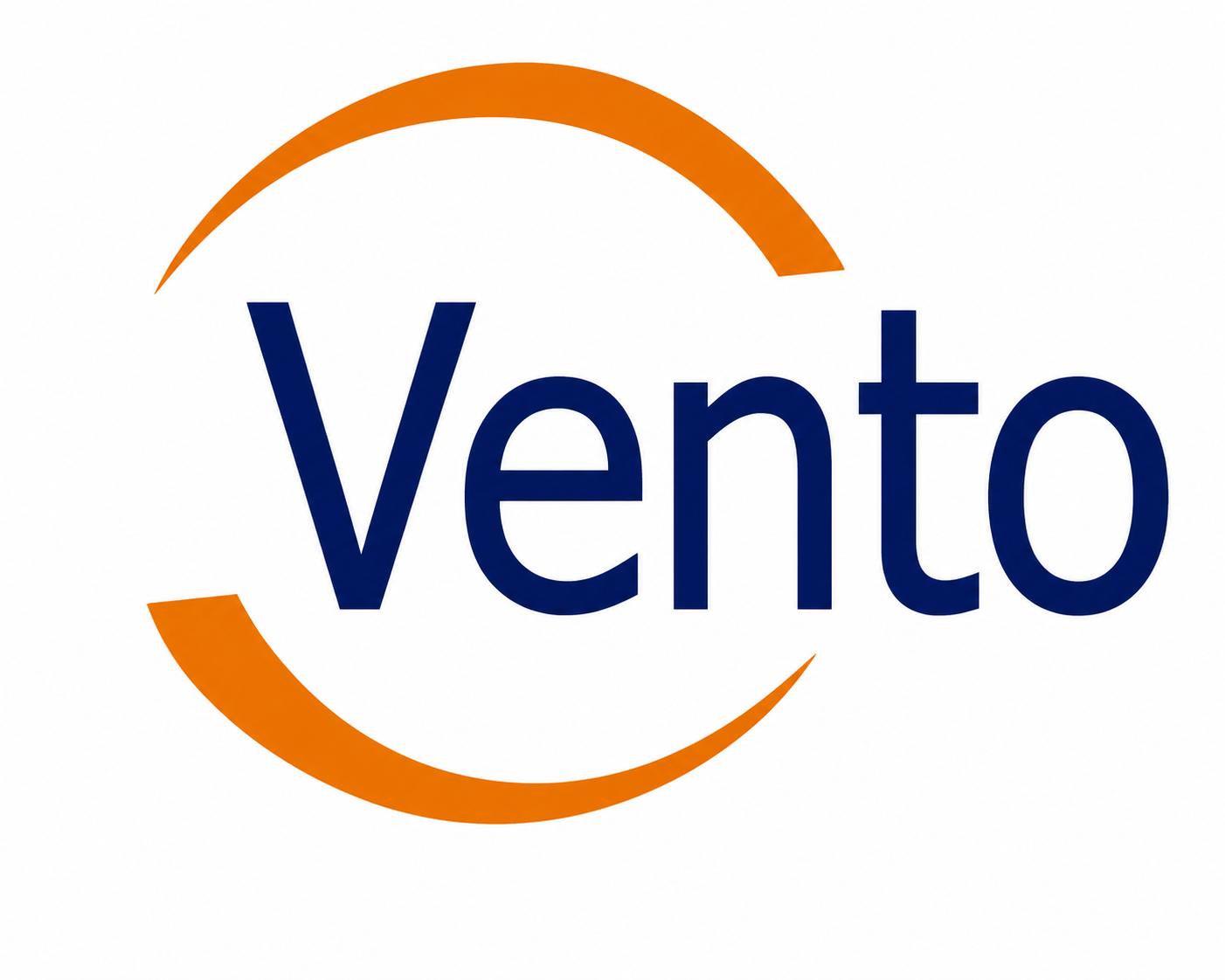 Venlo logo: navy wordmark with orange curved arcs forming a partial circle around the text