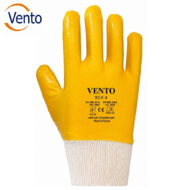 Yellow protective work glove with Vento branding and a knit cuff, labeled ELV 4 (Made in Turkey)