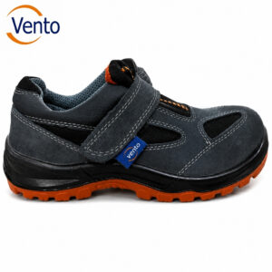 Dark blue children's Velcro sneaker with an orange outsole and a Vento logo in the top-left corner of the image.