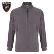 Gray zip-front fleece jacket with a stand collar and long sleeves; Wolfstar logo in the top-left corner