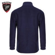 Navy long-sleeve polo shirt viewed from the back, with a Wolfstar logo in the upper left corner.