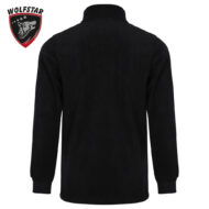 Back view of a black fleece jacket with a tall collar; logo 'WOLFSTAR' with a wolf emblem appears in the top-left corner.